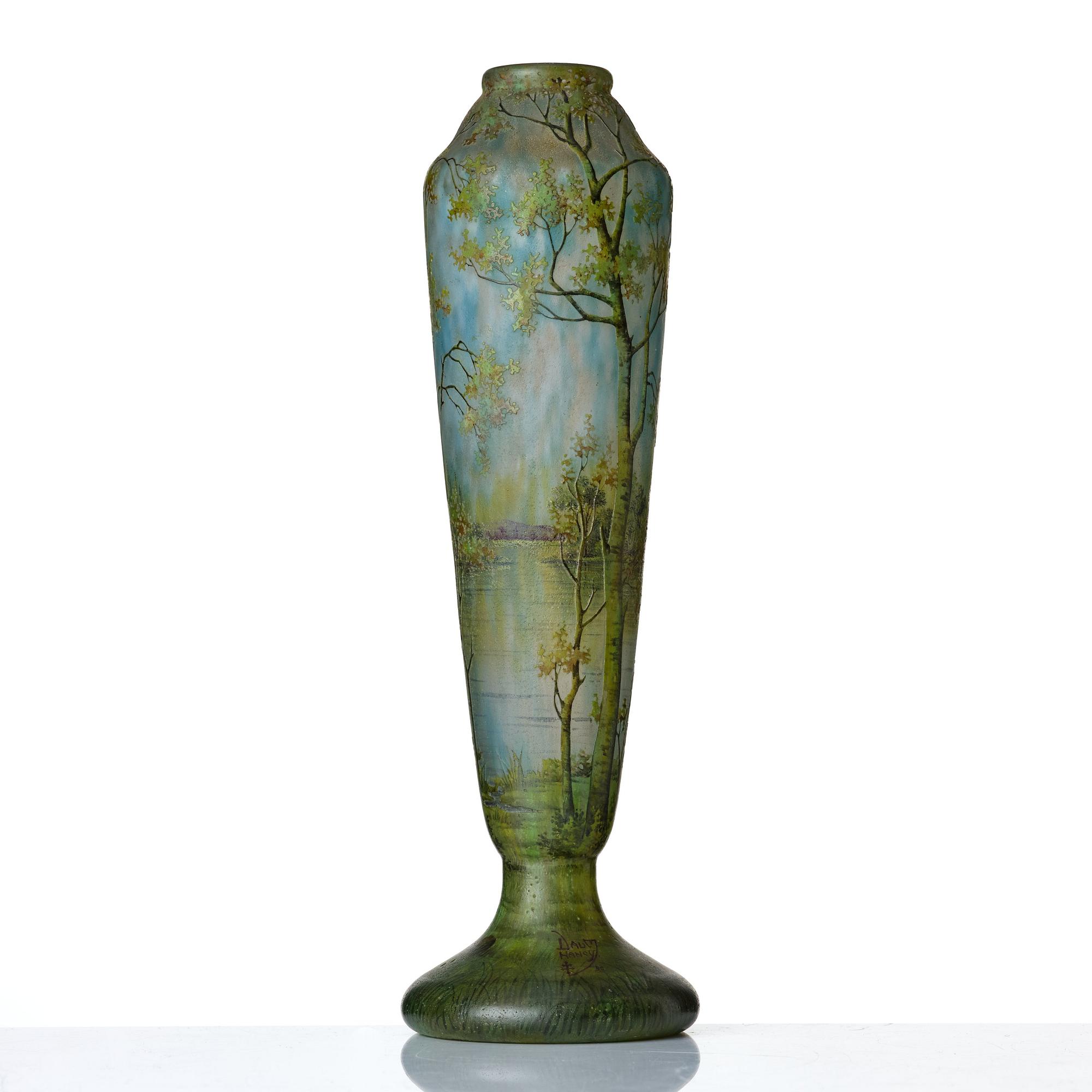 Daum, an Art Nouveau enamel painted cameo glass vase, Nancy France.