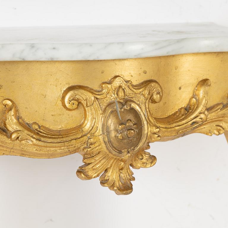 Spegel med konsolbord, rokokostil, omkring år 1900.