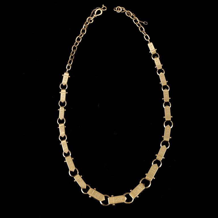 COLLIER/KLOCKKEDJA, guld 18K, delvis 1800-tal. Vikt ca 30 gram.