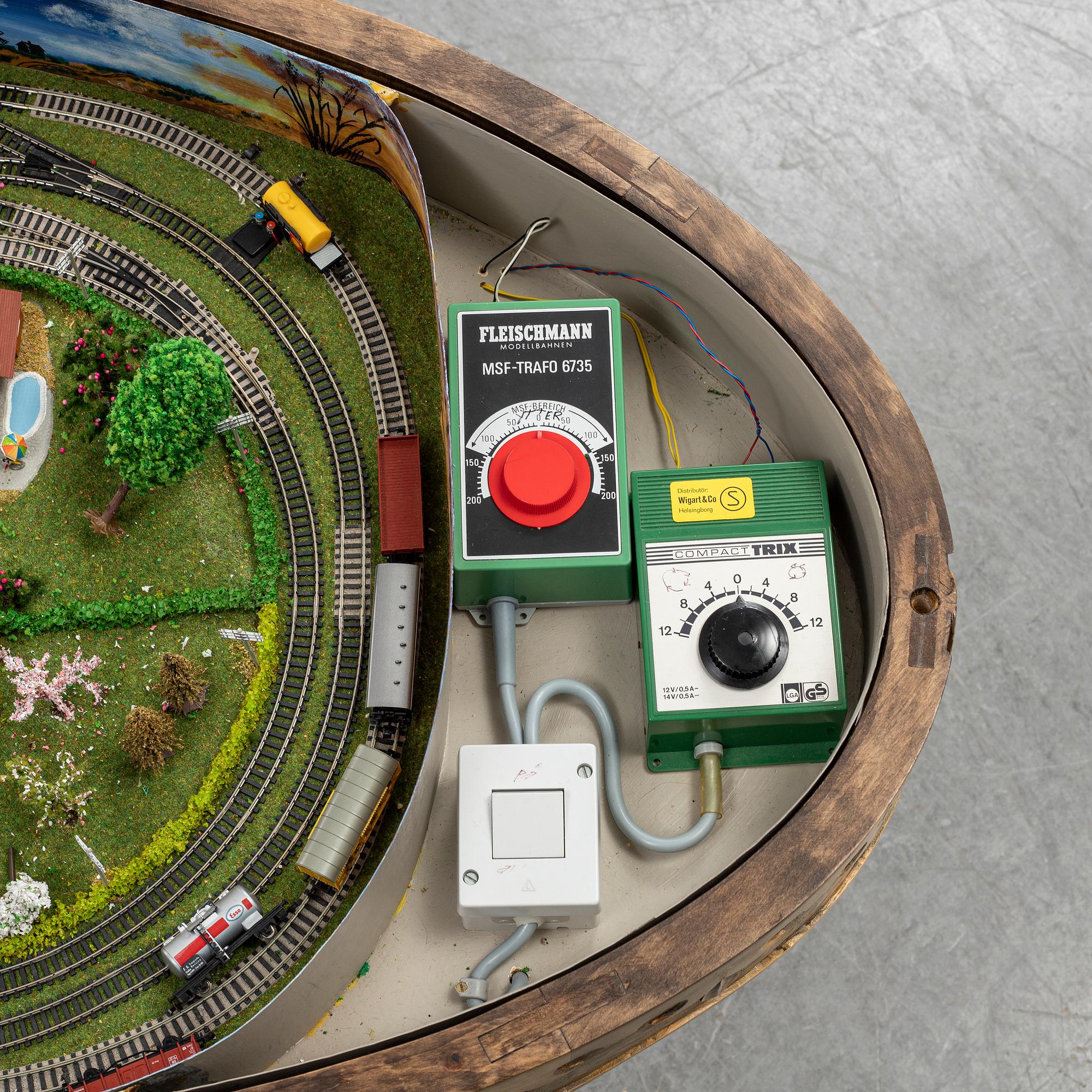 A table with a mini-trix modeltrain inside.