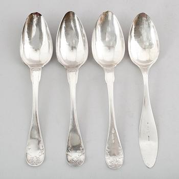 SKEDAR, 4 st, (3 +1), silver, svenska stämplar, 1800-tal. Vikt ca 185 gram.