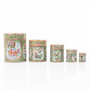 A five piece famille rose Canton box set, Qing dynasty, 19th century.