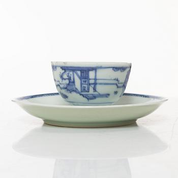 A group of three cups with saucers and two cups, Qing dynasty, 18th century.