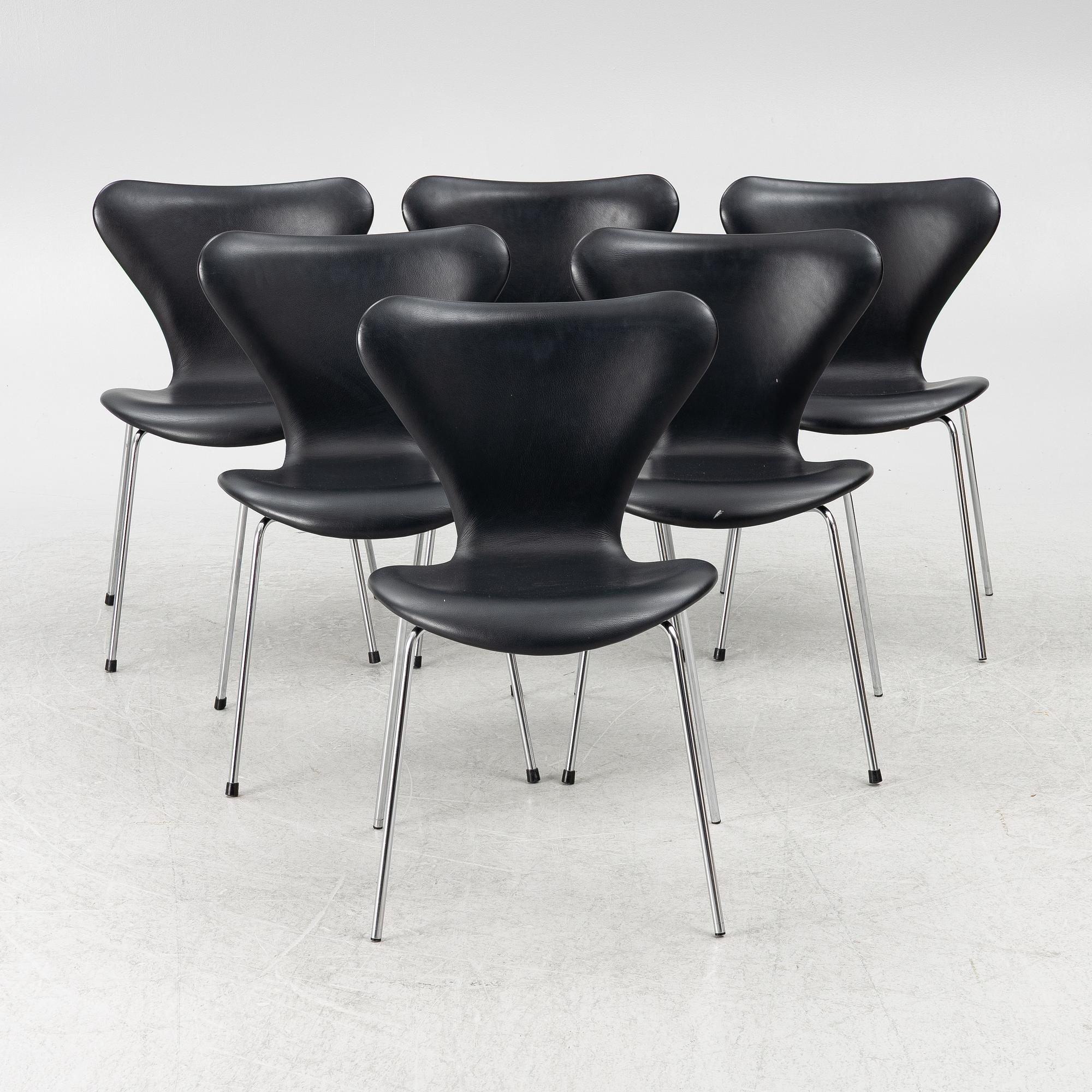 Arne Jacobsen, stolar, 6 stycken "Sjuan" Fritz Hansen, 2000-tal.