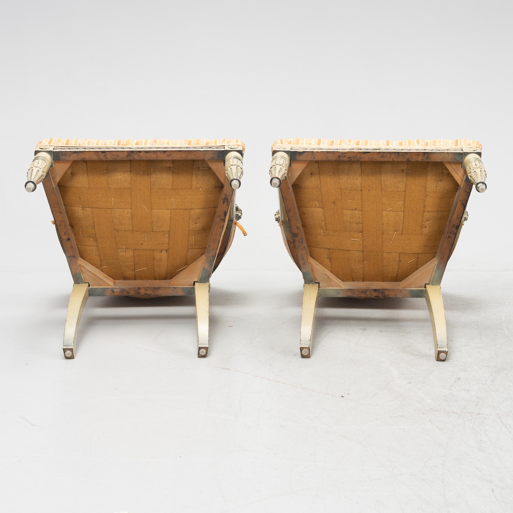 A pair of late Gustavian style armchairs, second half of the 19th century.