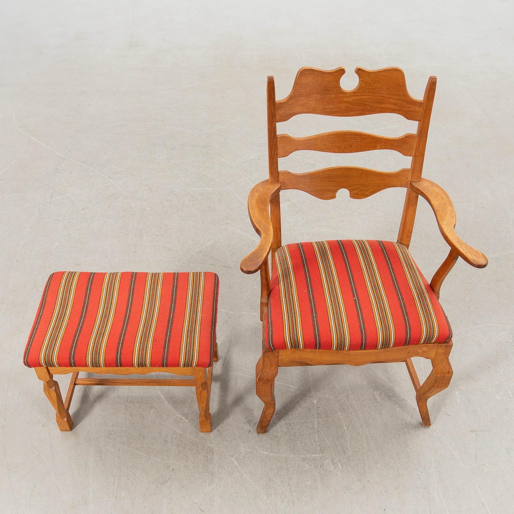 Henning Kjærnulf armchair and stool "Razorblade" EG Möbel Denmark 1960s.