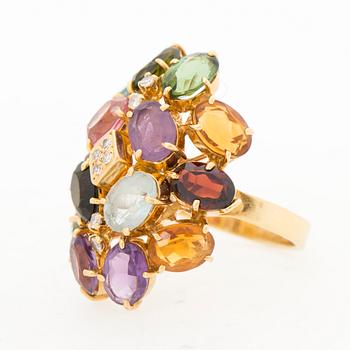 A RING, amethyst, topaz, citrine, tourmaline, garnet, diamond, 18K gold.