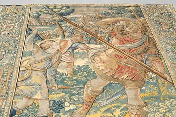 Vävd tapet, "David och Goliath", gobelängteknik, ca 272 x 283-289 cm, Flandern, möjligen 1500-talets andra hälft.