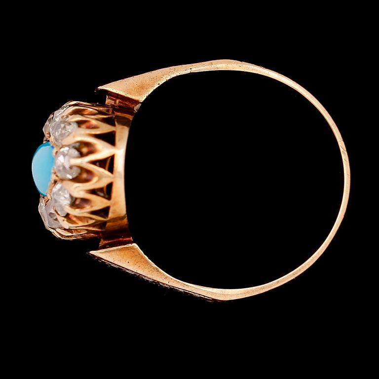 RING, 18K guld, turkos och diamanter.
