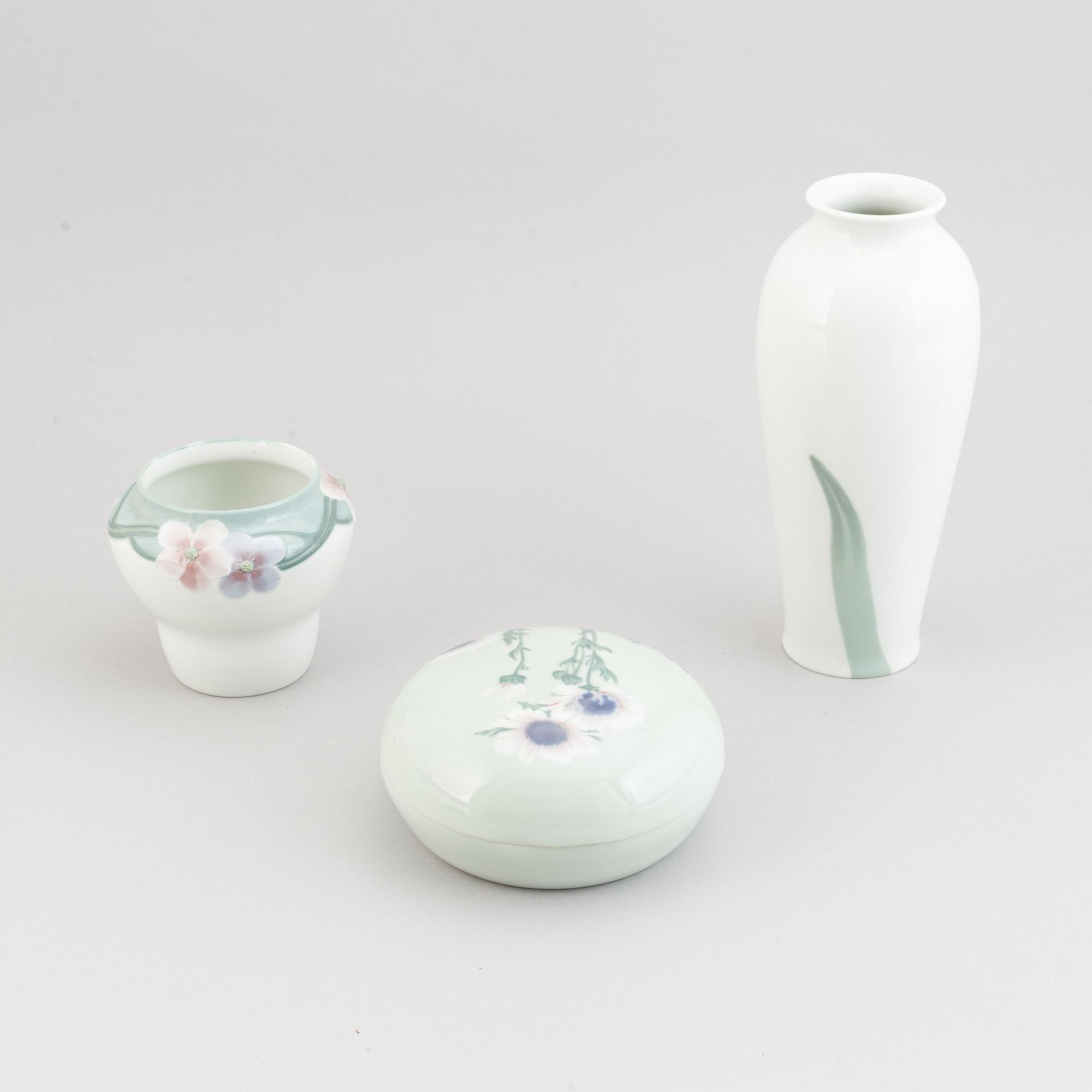 Rörstrand, Three porcelain Art Nouveau pieces, Sweden early 20th Century.