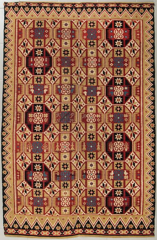 TÄCKE, rölakan, ca 190,5-193 x 115-116 cm, Skåne 1800-talets förra hälft, broderad signatur KPD 1822.