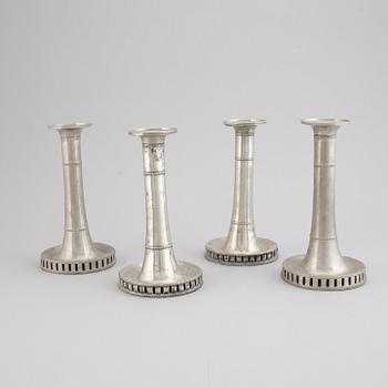 Four Swedish late gustavian pewter candlesticks by Hans Wicksten, Västerås, 1782-1810/14.