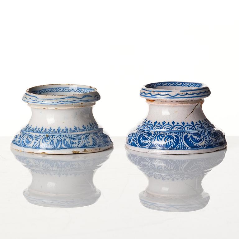 A pair of dutch faience salts, 18th Century.