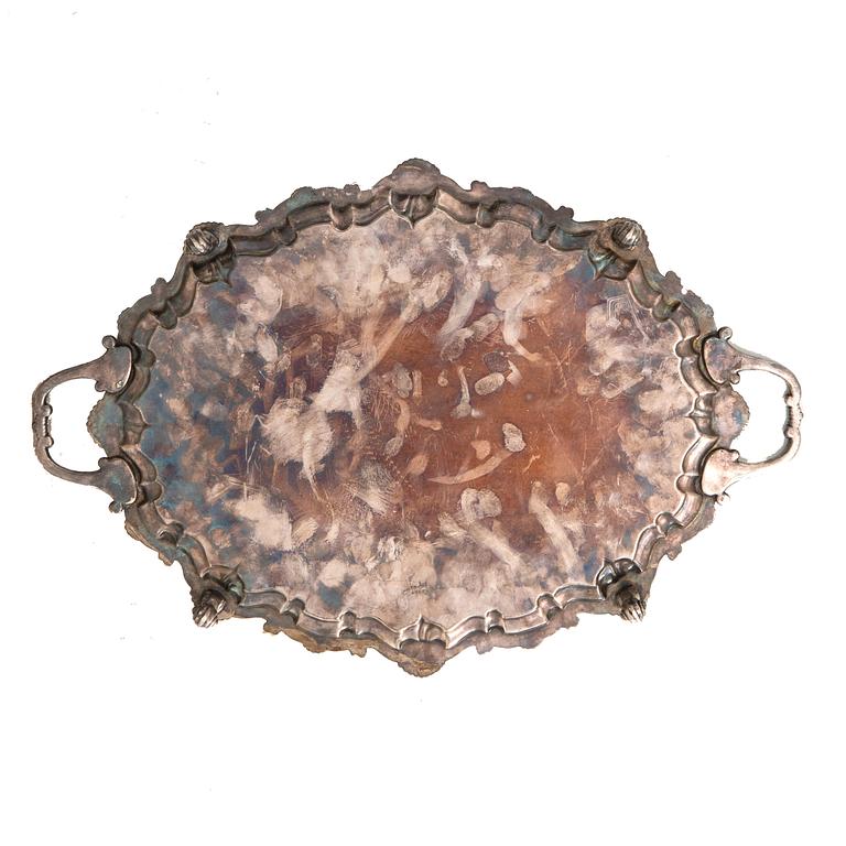 Tray in Rococo style, silver plate, first half of the 20th century.