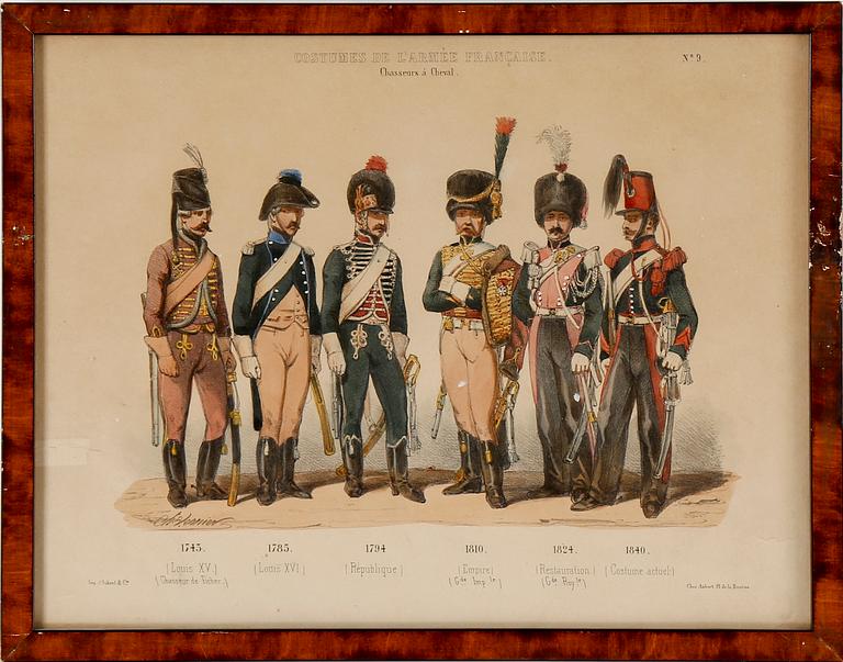 LITOGRAFISKA UNIFORMPLANSCHER, 8 st, Costumes de l'armée Française, 1800-talets slut.