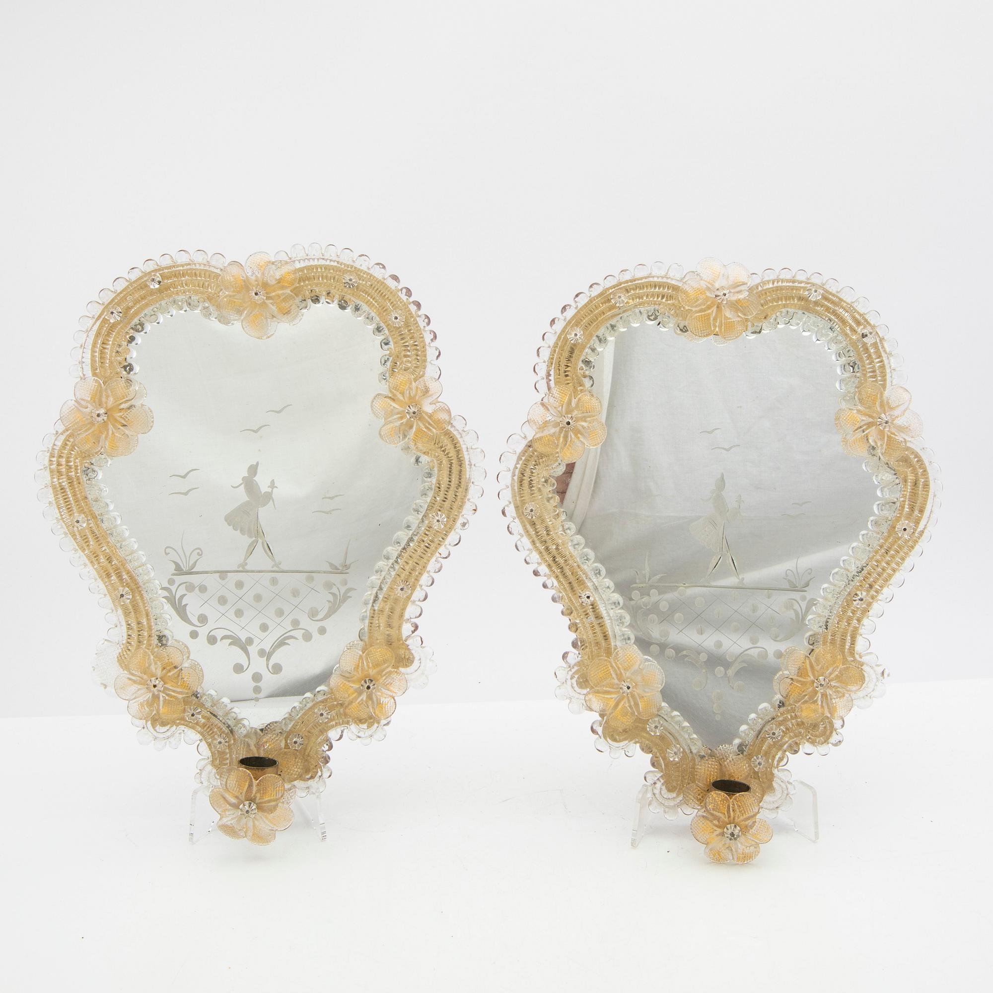 Mirror sconces, a pair, possibly Murano, 20th century.
