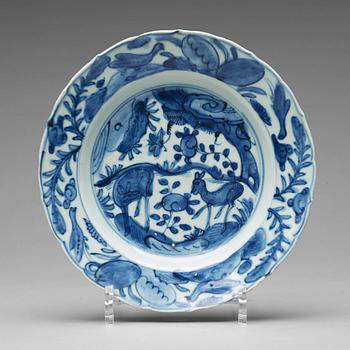 Three odd blue and white dishes Ming dynasty, Wanli (1572-1620).