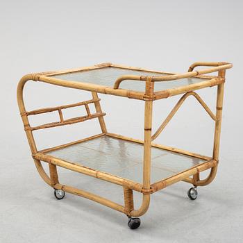 A second half of the 20th century rattan drinks trolley.