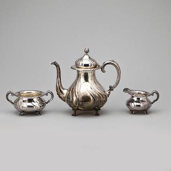 KAFFESERVIS, 3 delar, silver, importstämplar, 1900-tal. Totalvikt ca 1000 gram.