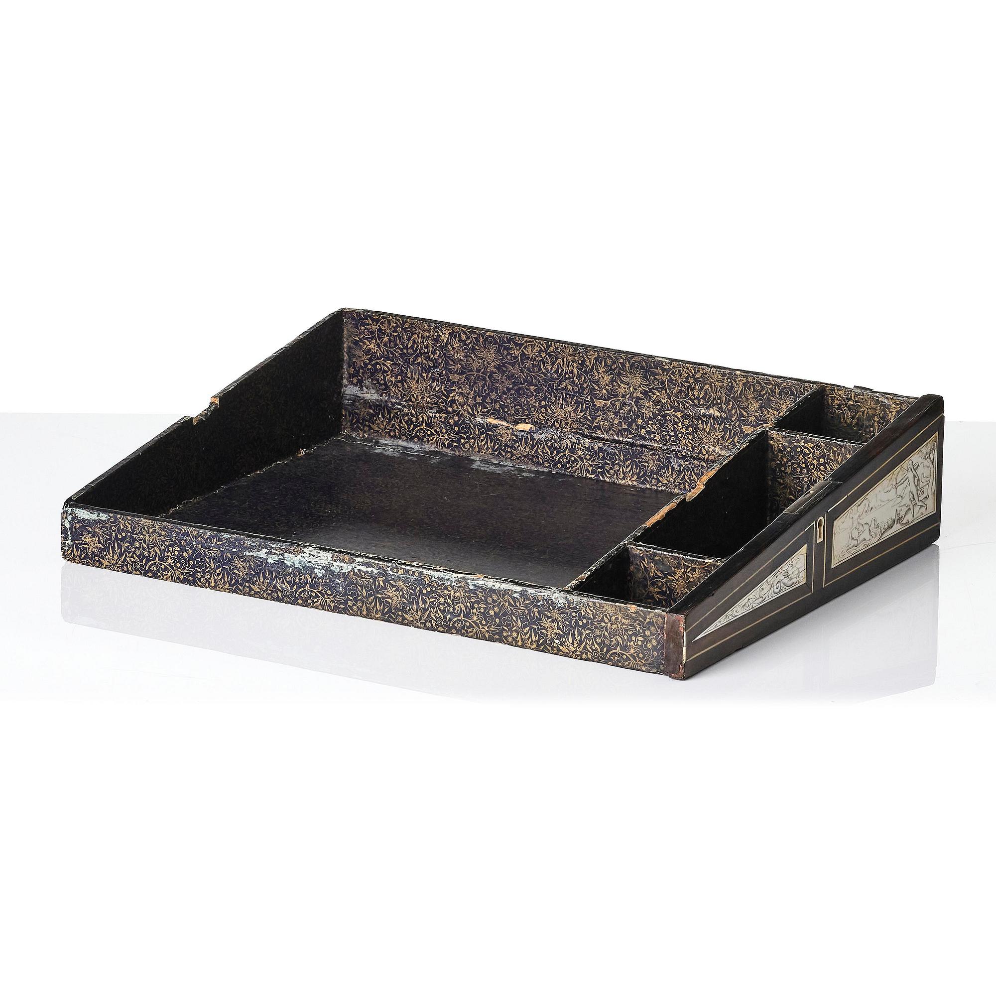 A Neopolitan ebony, rosewood and engraved ivory writing box from the circle of Iacopo Fiamengo, first part 17th century.