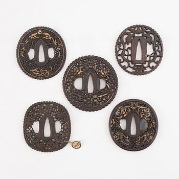 Five iron tsubas, Edo period.