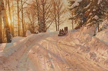 767. Peder Mork Mönsted, Winter landscape with sleigh.