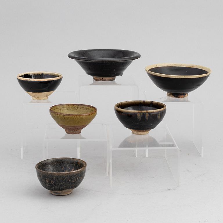 A group of six Chinese song style ceramic bowls, modern.