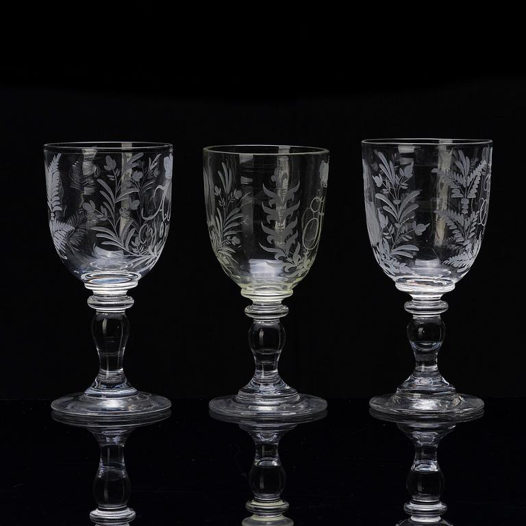 A set of three commemorative Russian glasses, late 19th century.
