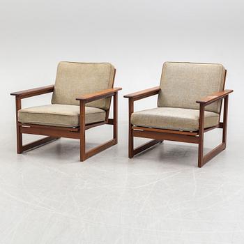 A 1960' walnut sofa with two easy chairs by Ikea.