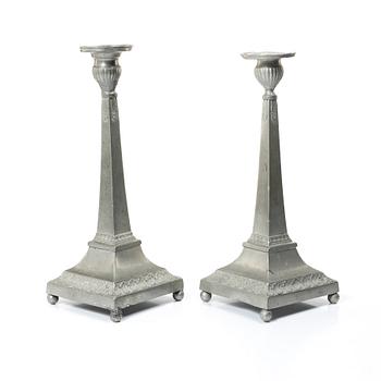 Per Henrik Lundén, a pair of pewter Empire candle sticks, first half of the 19th century, Lidköping.