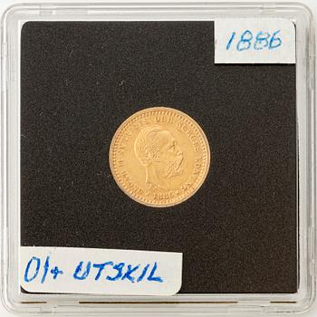 Guldmynt, Oscar II, 5 kronor, typ I, Sverige 1886.