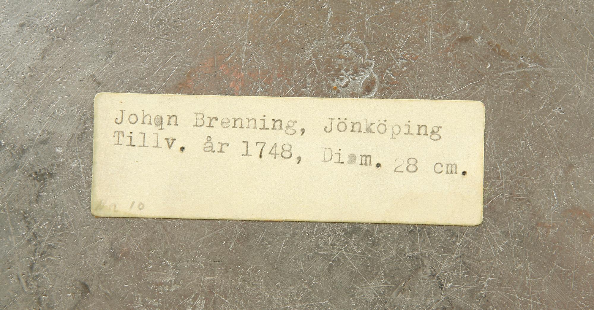 FAT, tenn, Johan Brenning (1746-1753) Jönköping, 1748.