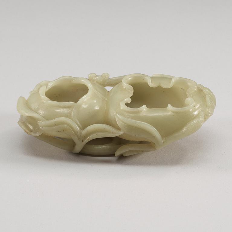 A carved nephrite brush washer, China.
