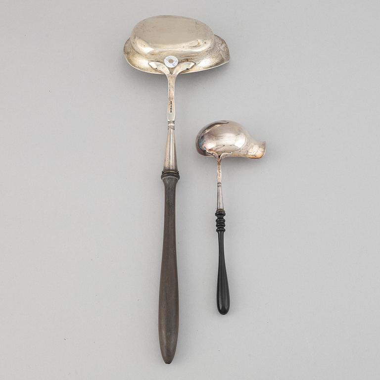Two silver ladles, by Carl August Nilsson, Malmö, 1882, and Isak Gustaf Sundström, Söderköping, 1875.