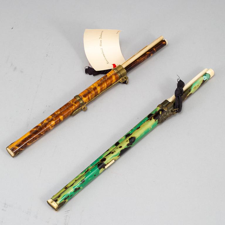 Two travelling sets of chopsticks and knifve, Qing dynasty, circa 1900.