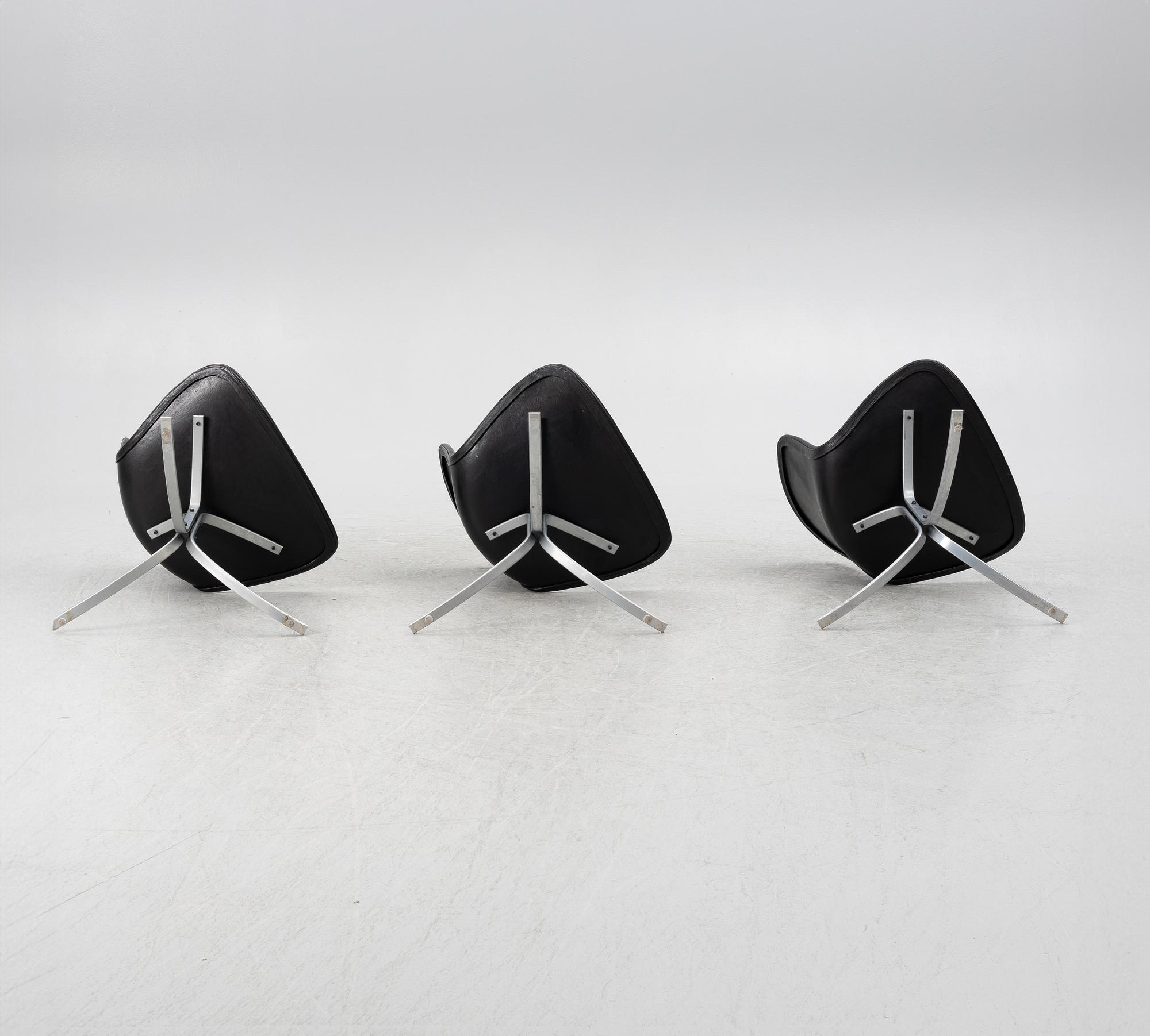 Poul Kjaerholm, a set of three "PK9" chairs, E. Kold Christensen, Denmark, 1960s.