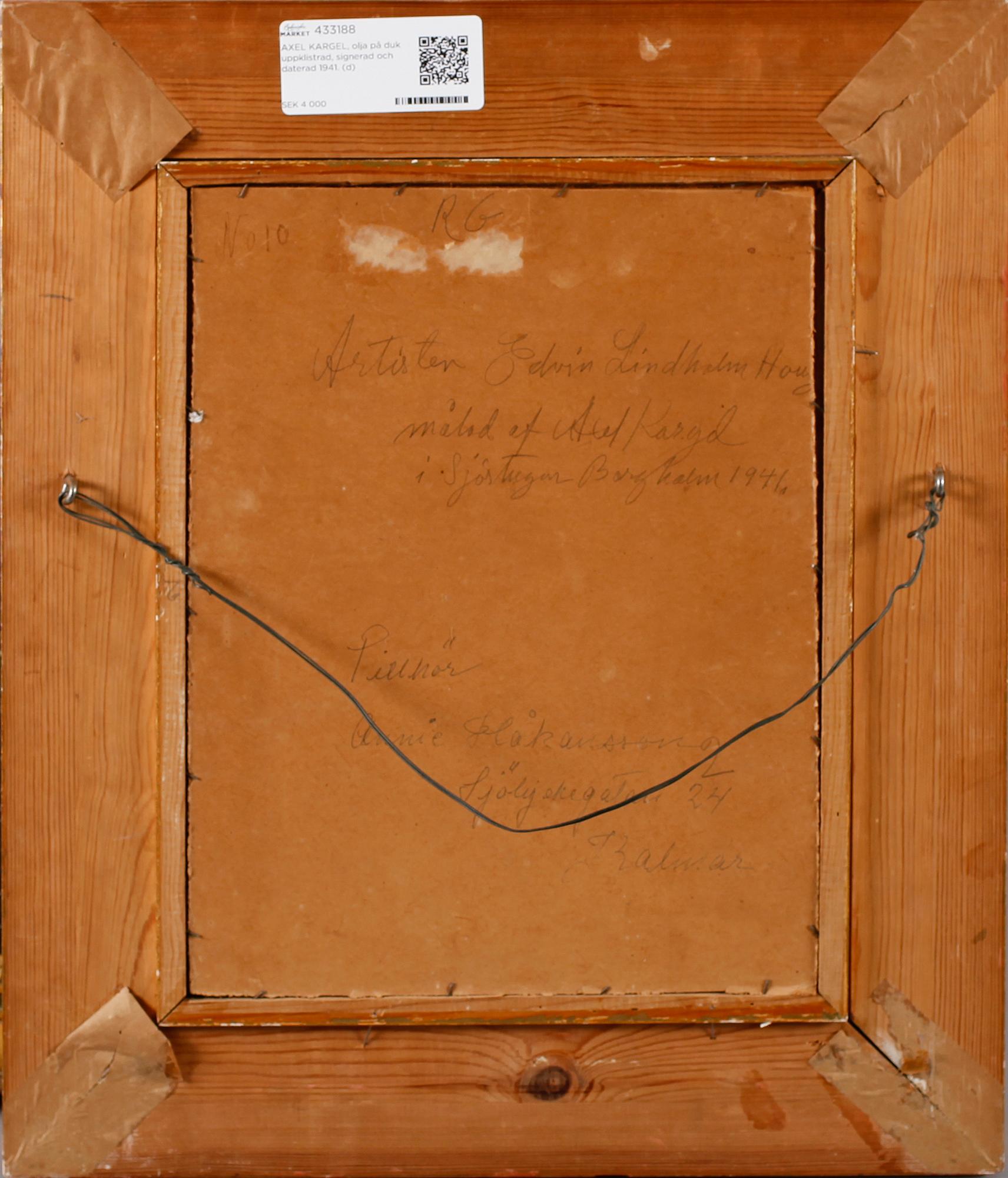 AXEL KARGEL, olja på duk uppklistrad, signerad och daterad 1941.