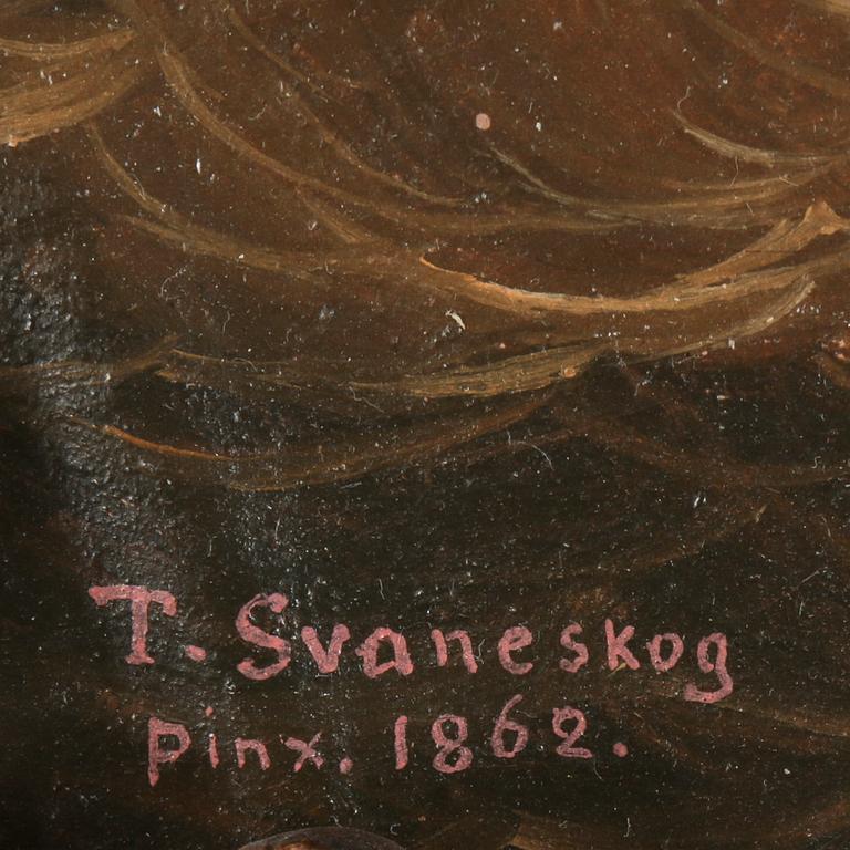 OKÄND KONSTNÄR, olja på duk, signerad T. Svaneskog Pinx 1862.