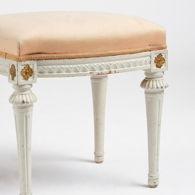 A late Gustavian stool, Stockholm, late 18th century.