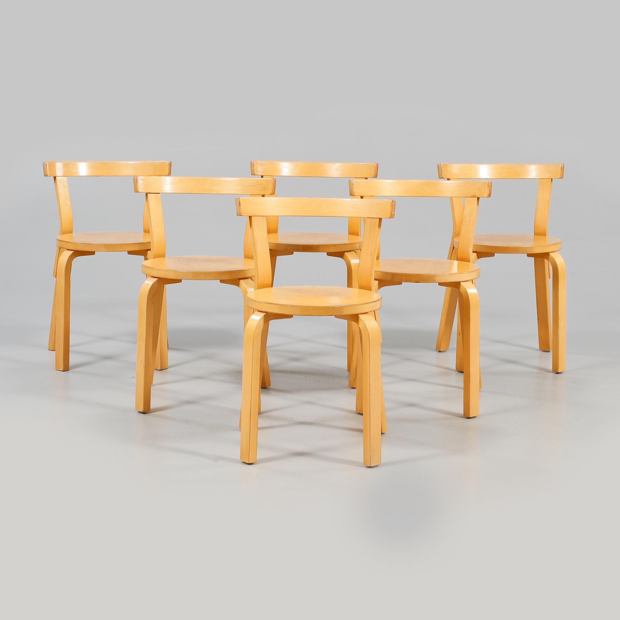 STOLAR, 6 st, troligen "Chair 68", Alvar Aalto, Artek, 1900-talets andra hälft.