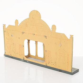 Model train with track and station building, 13 pieces, Germany, 1920s.