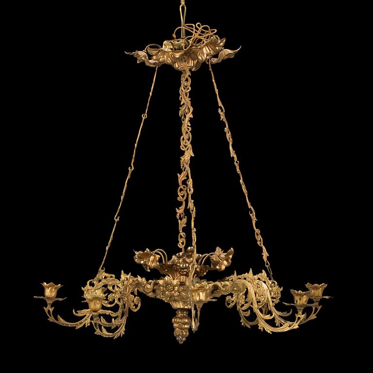 A late 19th century brass chandelier.