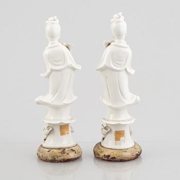 A pair of blanc de Chine porcelain figures, 20th century.