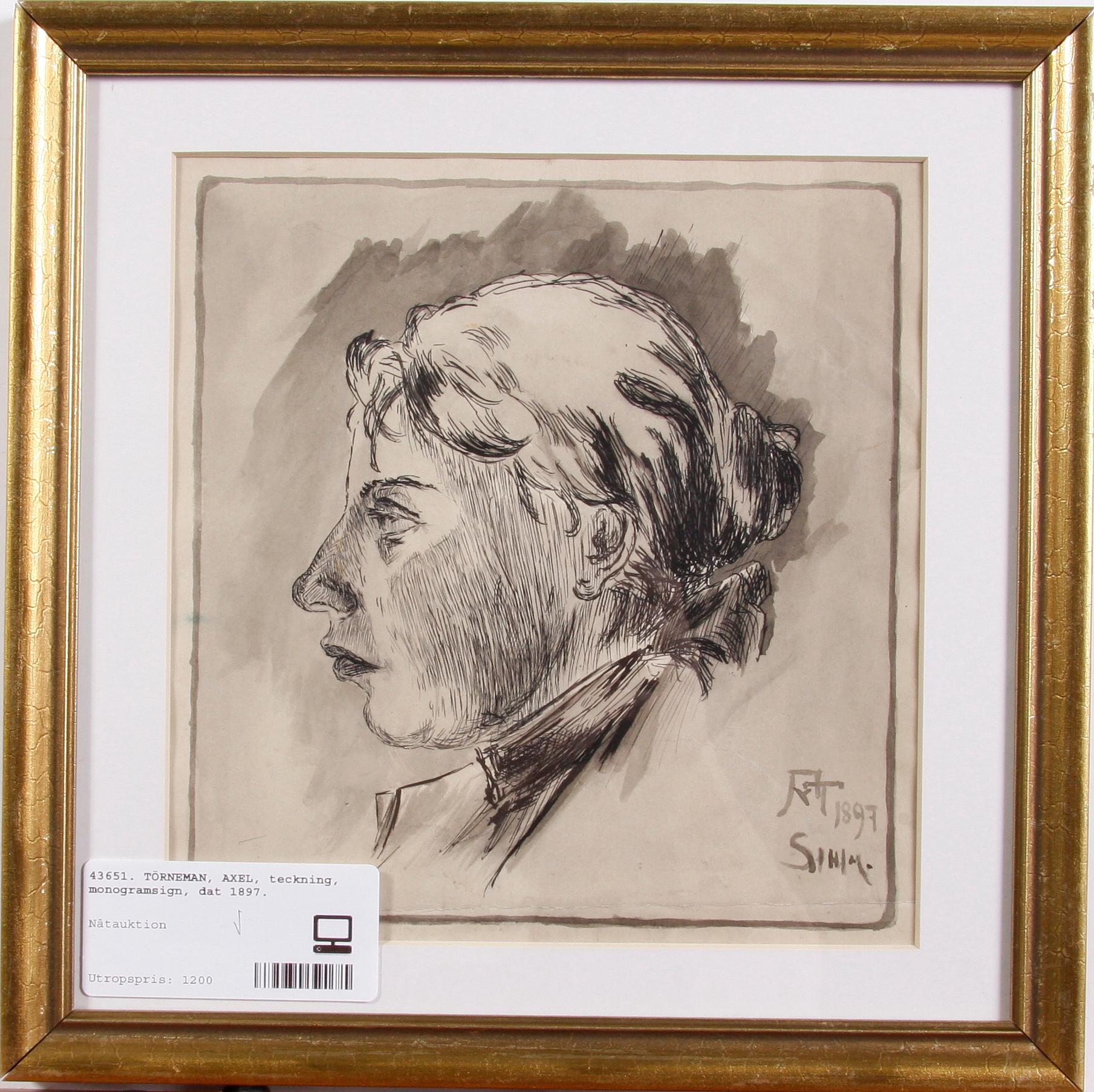TÖRNEMAN, AXEL, teckning, monogramsign, dat 1897.