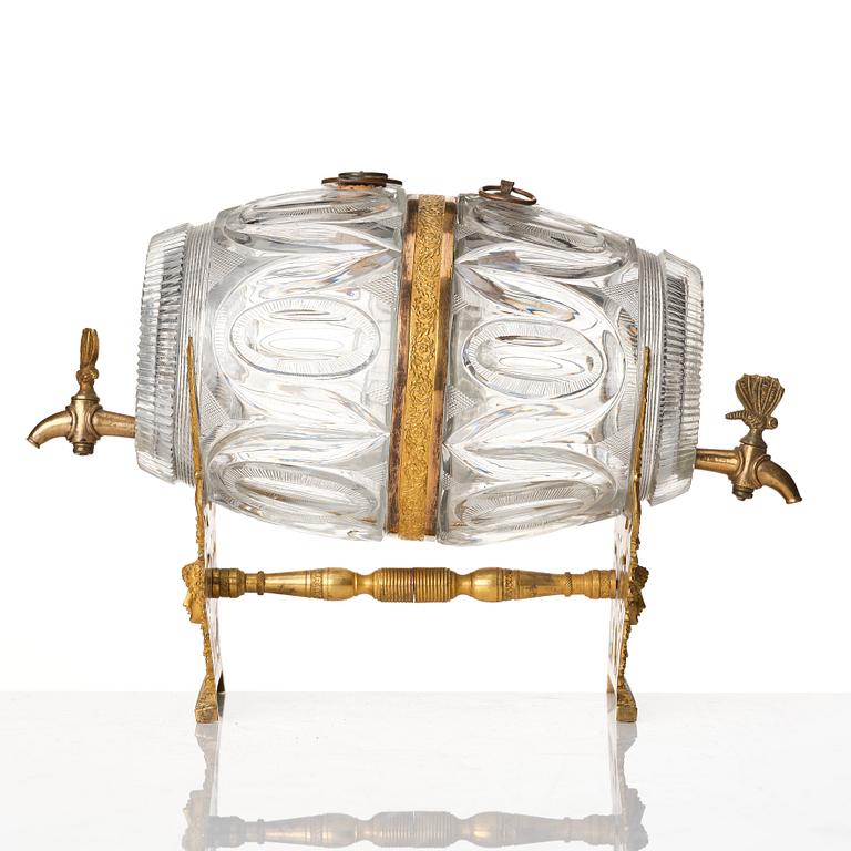 A Empire ormolu-mounted cut glass wine barrel.