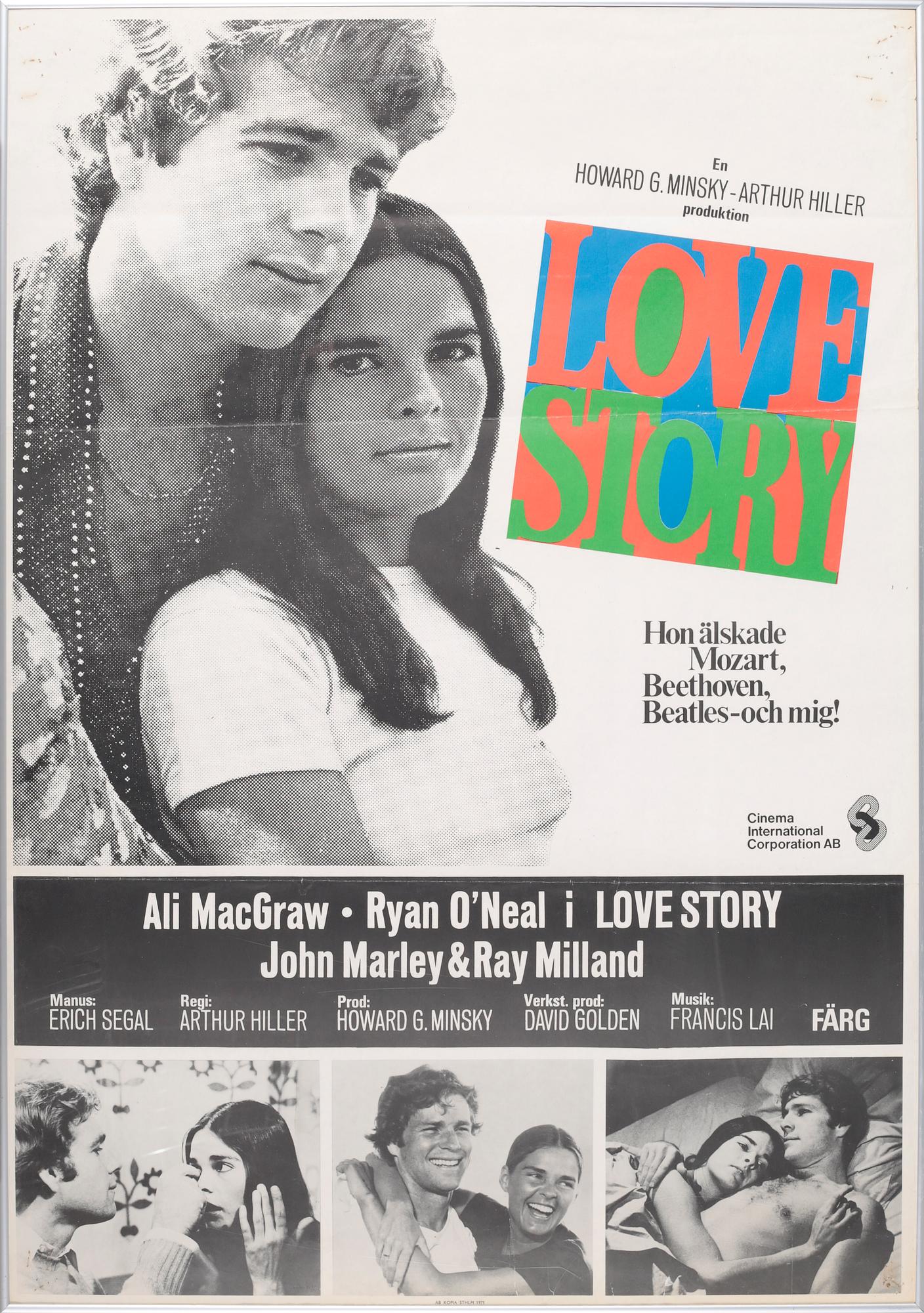 A movie poster for "Love Story", 1970s.