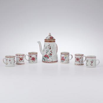 KAFFESERVIS, 7 delar, porslin, Kina, Qianlong (1736-95).