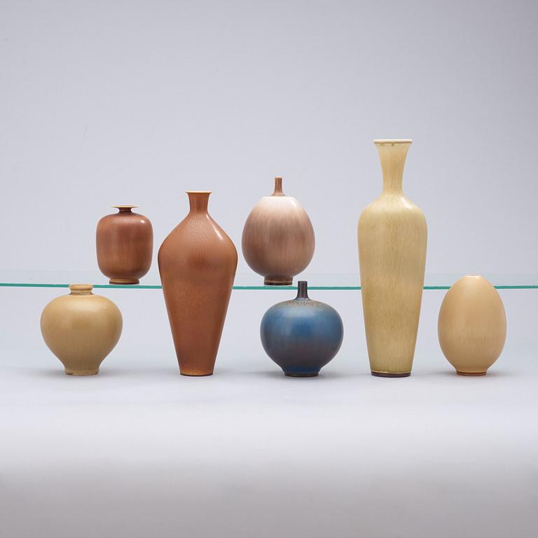 A set of seven Berndt Friberg stoneware vases, Gustavsberg Studio 1946-61.