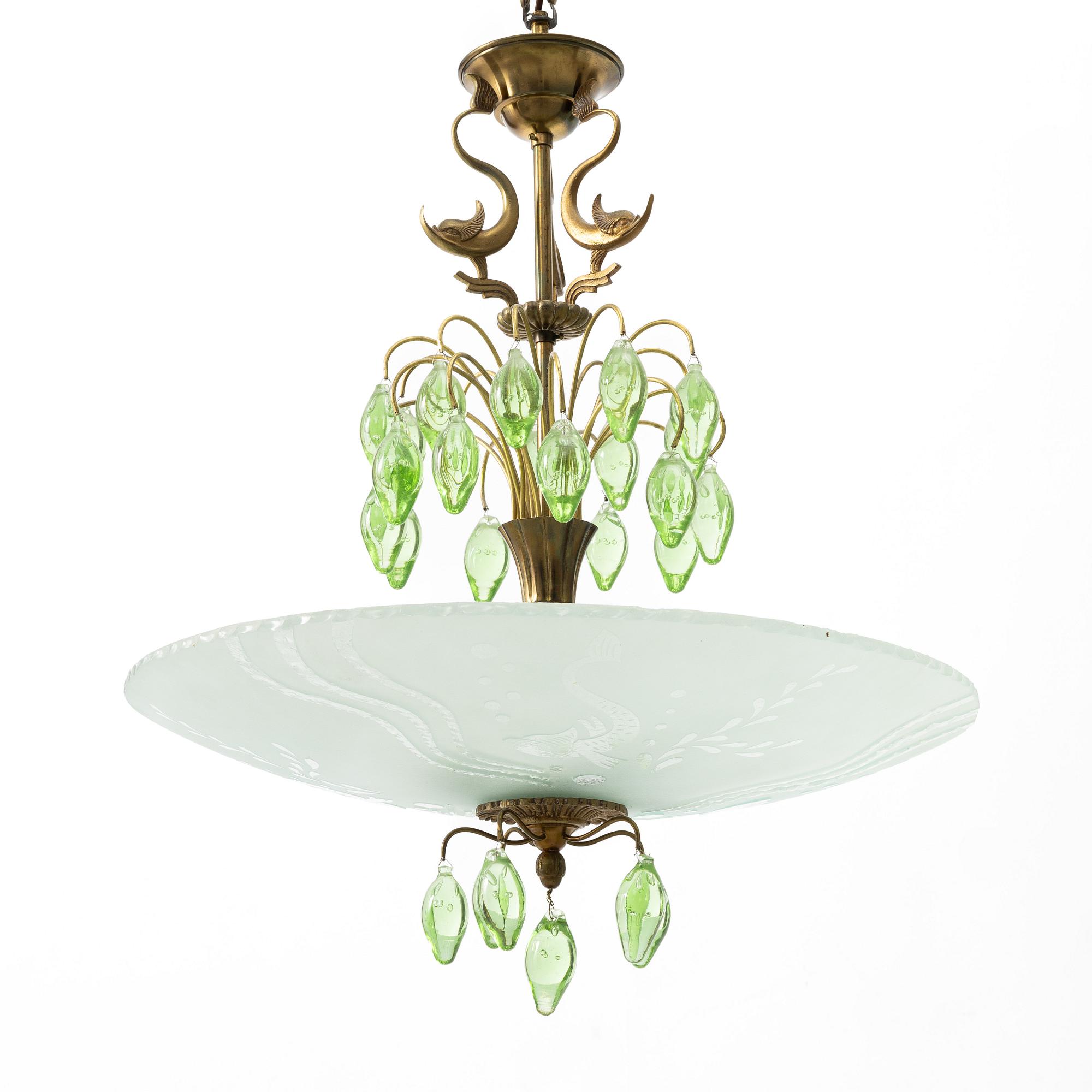 Taklampa, Swedish Modern, Orrefors, 1930/40-tal.