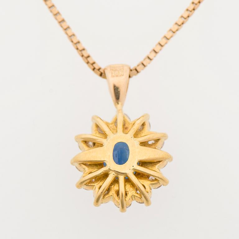 A PENDANT, facetted sapphire, brilliant cut diamonds, 18K gold.